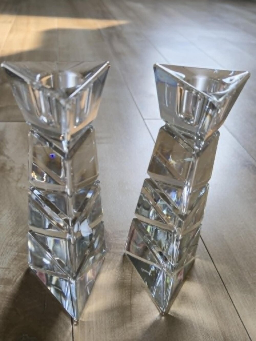 Vintage Nachtmann Crystal Candlesticks Pair | MCM Inspired Modernist Sculptural